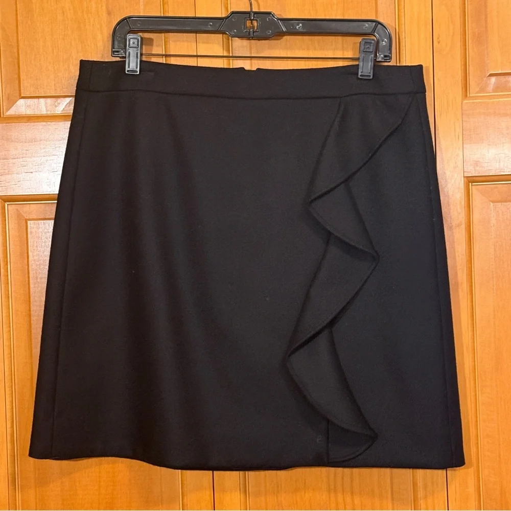 J Crew Black Black Wool Ruffle Mini Skirt